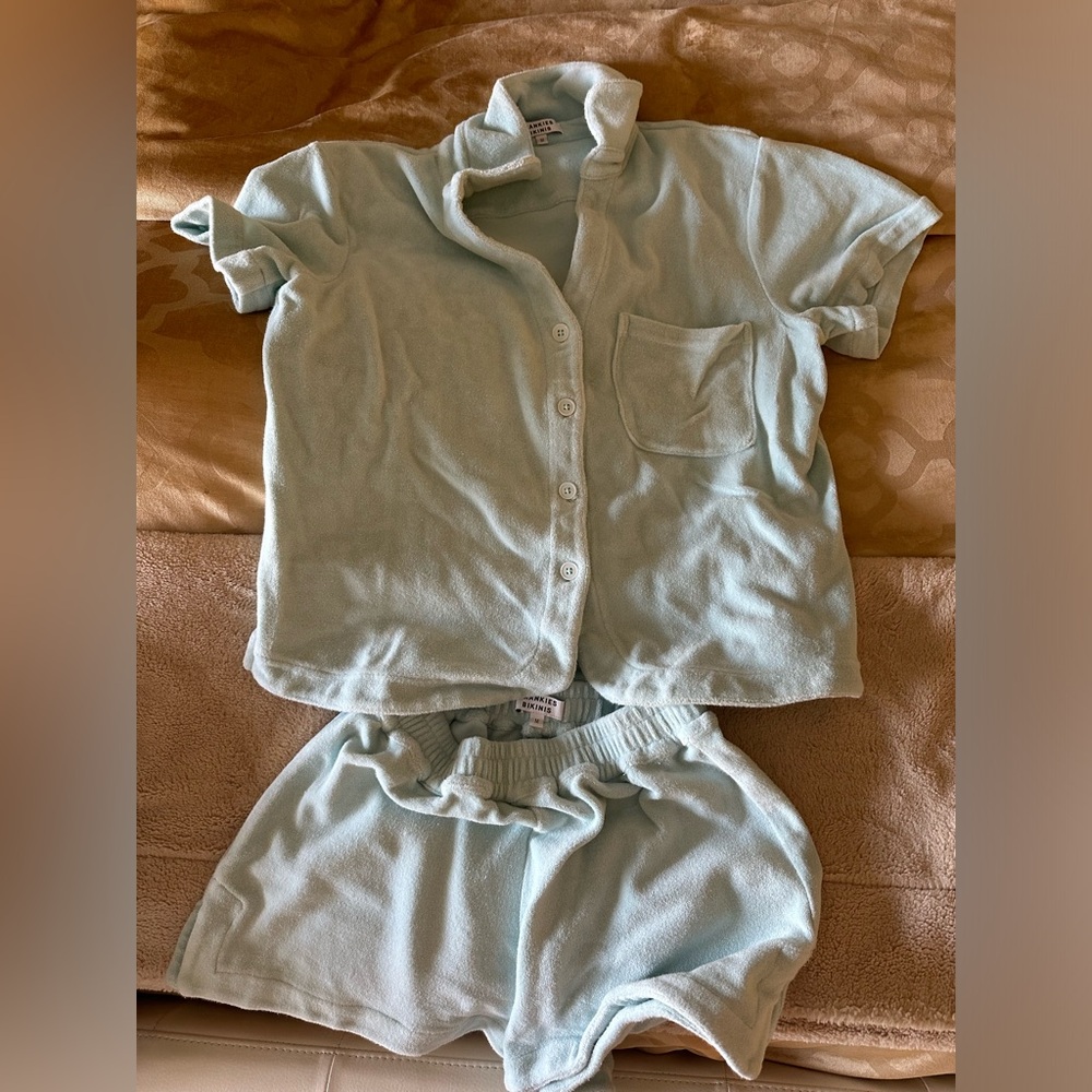 Frankie's Bikini Blue Terry Cloth Cover Up Button Up Set